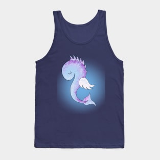 Sleepy purple seahorse on white and blue background. Design. Tank Top